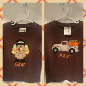 [Name: ASHER] 🦃Set of 2 Embroidered Fall/Thanksgiving Shirts size 4T
